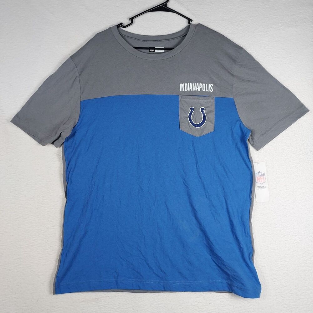 Indianapolis Colts NFL Men’s XL Colorblock Pocket Tee Shirt Blue Gray New